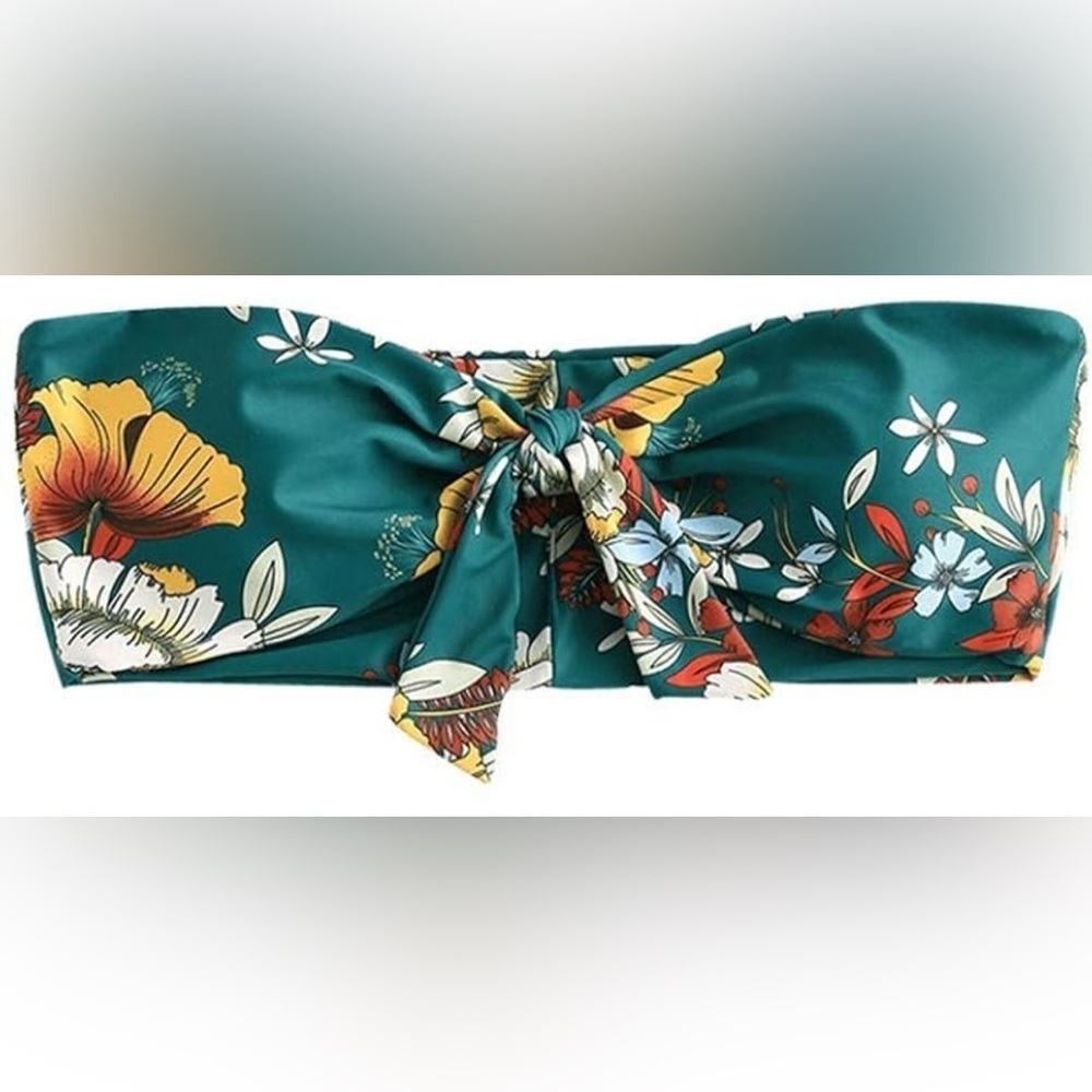 Zaful strapless swim top in size small with a floral print, likely designed